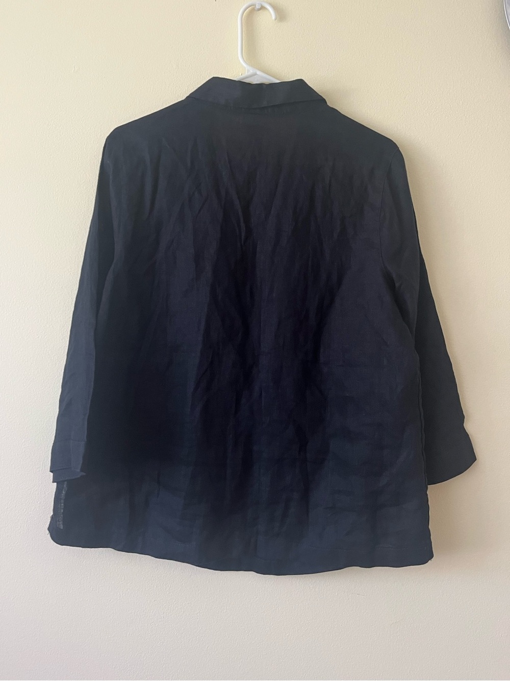 Sigrid Olsen linen popover 3/4 sleeve black top large - Picture 2 of 3